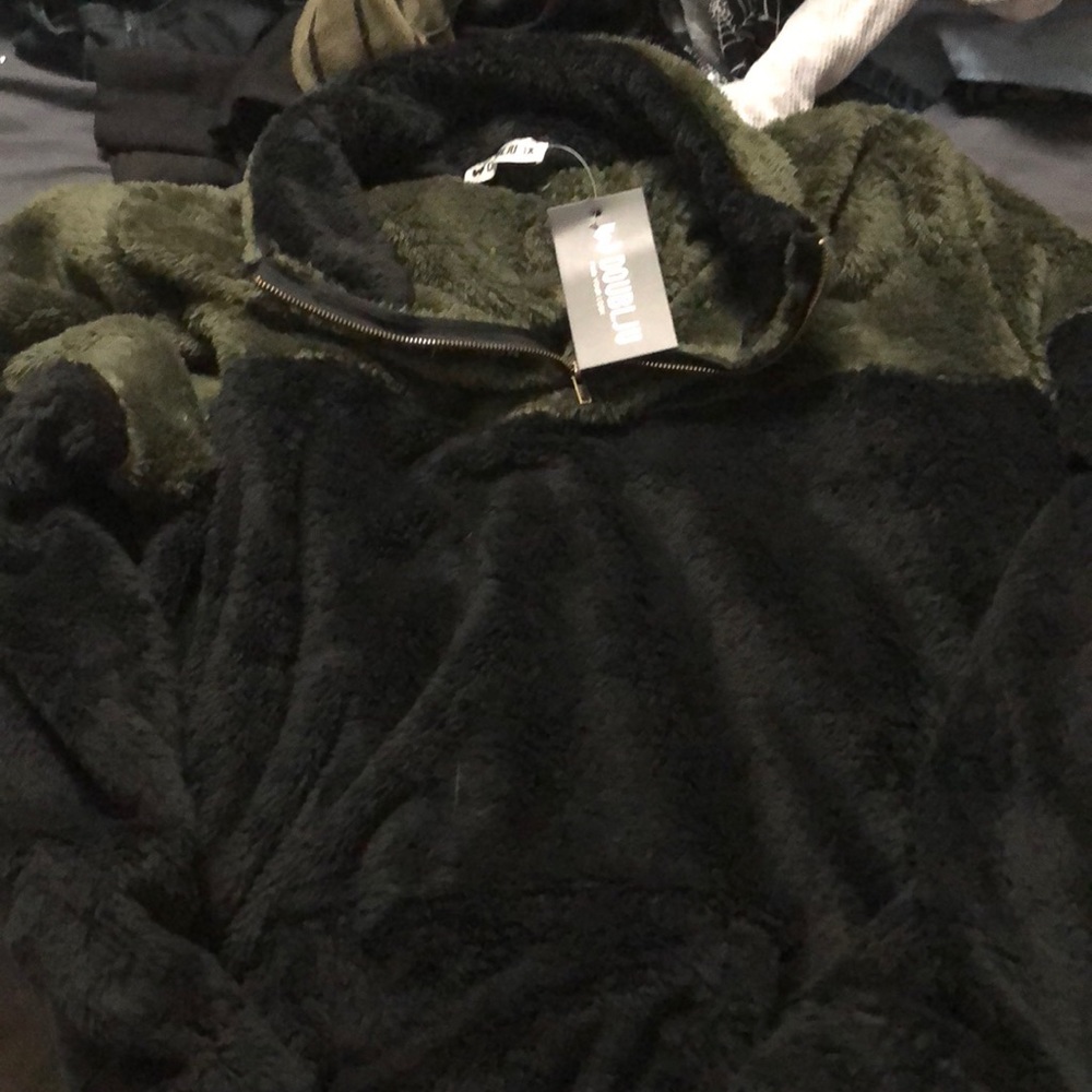 Olive & black teddy sweater